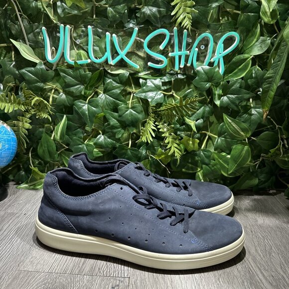Ecco Soft 7 Cloud Sneakers Shoes Lace Up Blue Leather Men's Size EU 47 13-13.5